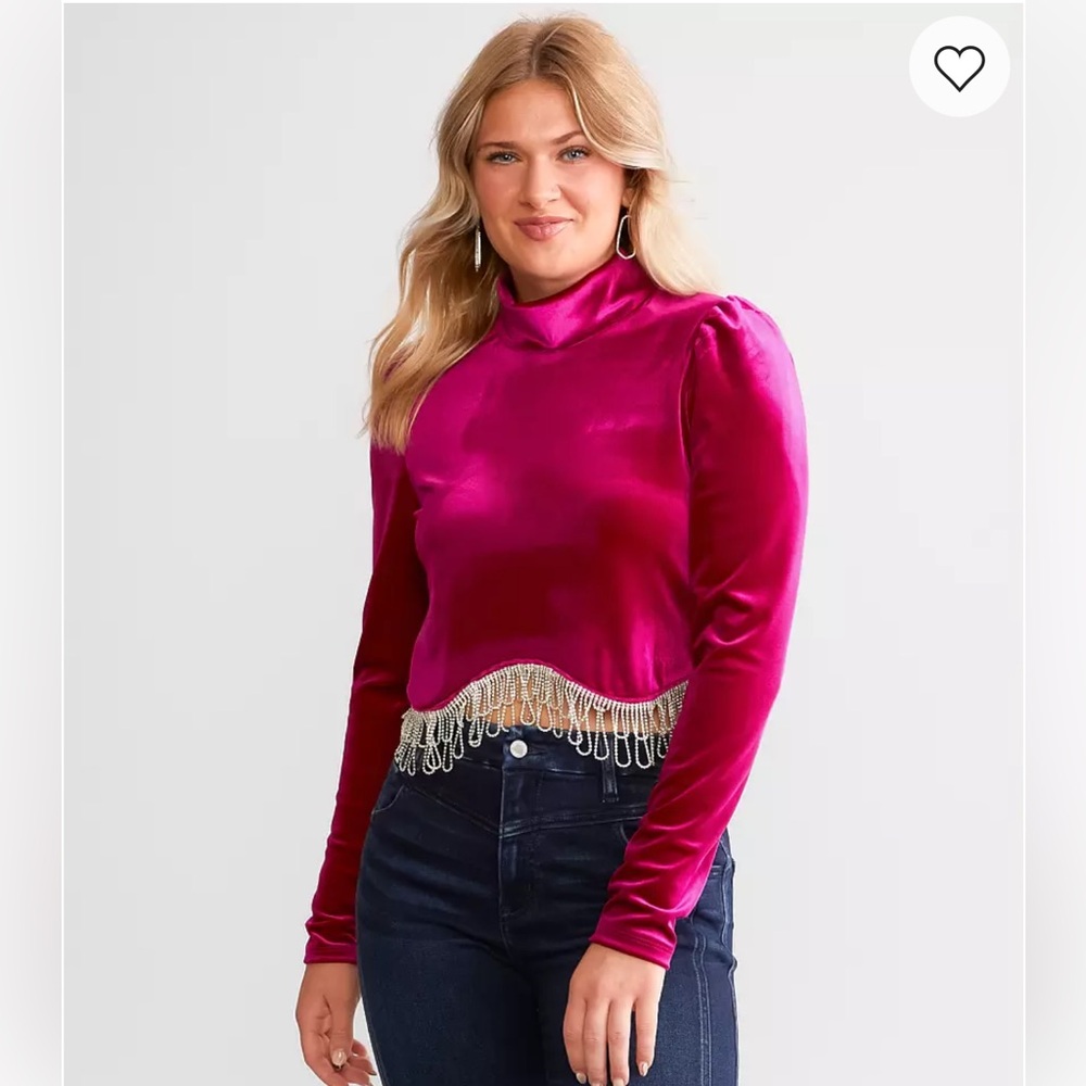 Buckle Blue B Collection Fuchsia Velvet‎ Rhinestone Fringe Top Large